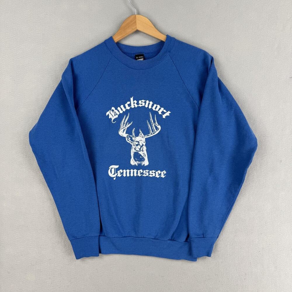 Vintage Bucksnort Tennessee Sweatshirt Mens XL Blue Deer Screen Stars Hunting